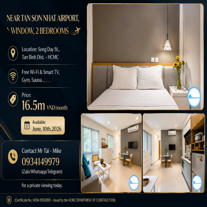 NEAR TAN SON NHAT AIRPORT, WINDOW, 2 BEDROOMS
