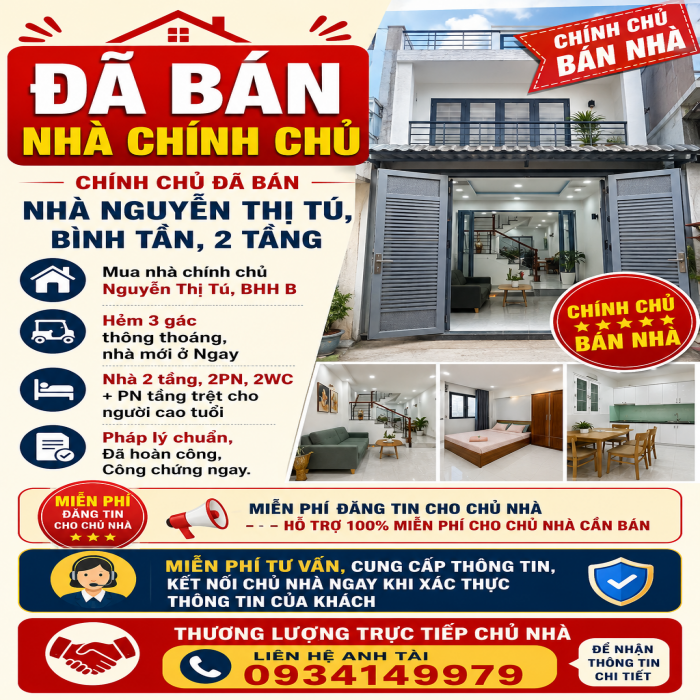 CHÚC MỪNG CHỦ NHÀ ĐÃ BÁN NHÀ NGUYỄN THỊ TÚ, BÌNH TÂN